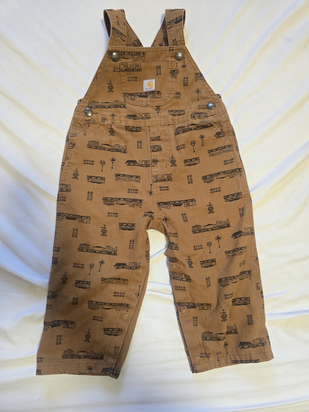 Carhartt 24M Brown Train Print Overalls Toddler Railroad